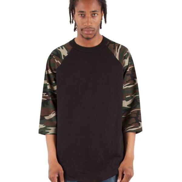 Unisex Three-Quarter Sleeve Camo Raglan T-Shirt Thumbnail